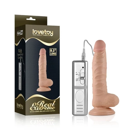 Lovetoy - 8.5&quot; Real Extreme Vibrating Dildo - távirányítású, élethű, rögzíthető, herés vibrátor (natúr)