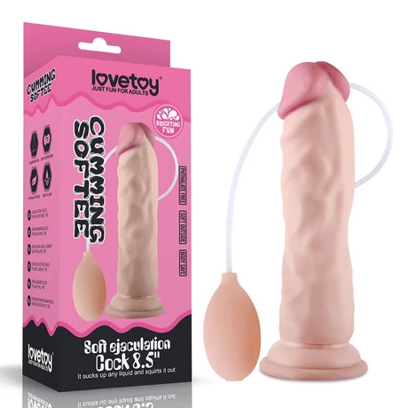 Lovetoy - 8.5&quot; Soft Ejaculation Cock -  spriccelő, élethű, rögzíthető dildó (natúr)