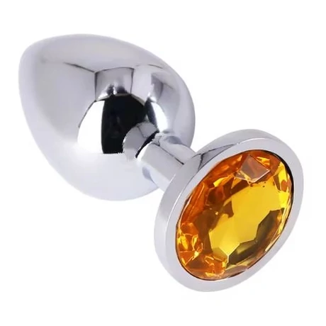 Passion Labs - Metallic Butt Plug - kisméretű, fém análdugó sárga kristállyal (ezüst)