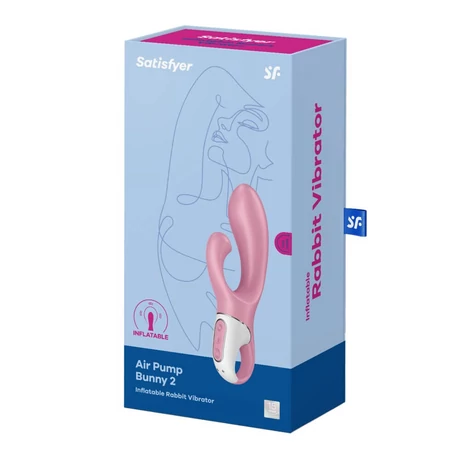 Satisfyer - Air Pump Bunny 2 - prémium, 12 funkciós, tágítható csiklóizgató és G-pont vibrátor (USB) - halvány-piros