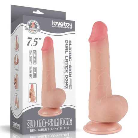 Lovetoy - 7.5&quot; Sliding Skin Dual Layer Dong Flesh II - rögzíthető, herés, élethű dildó (18,3cm) - testszínű