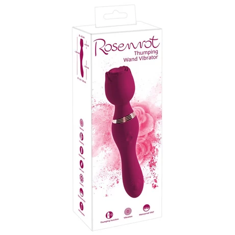 You2Toys - Rose Wand Vibrator - 10 funkciós masszírozó és G-pont vibrátor duó rózsa alakú fejjel (USB) - vörös