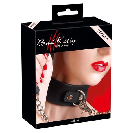 Bad Kitty - Naughty Toys - Shackles - állítható szilikon nyakörv (fekete) 