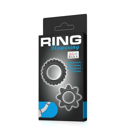 Baile - Flowering Ring - virág alakú pénisz és makkgyűrű szett (2db/cs) - fekete 