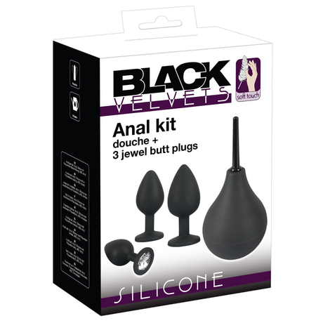 Black Velvets - Anal Set - kristályos análdugó és análzuhany szett (4db/cs) - fekete