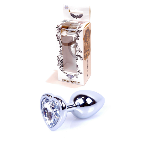Boss Series - Jewellery - szív alakú, áttetsző kristályos análdugó (ezüst)