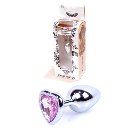 Boss Series - Jewellery - szív alakú, rózsa kristályos análdugó (ezüst)
