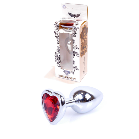 Boss Series - Jewellery - szív alakú, vörös kristályos análdugó (ezüst)