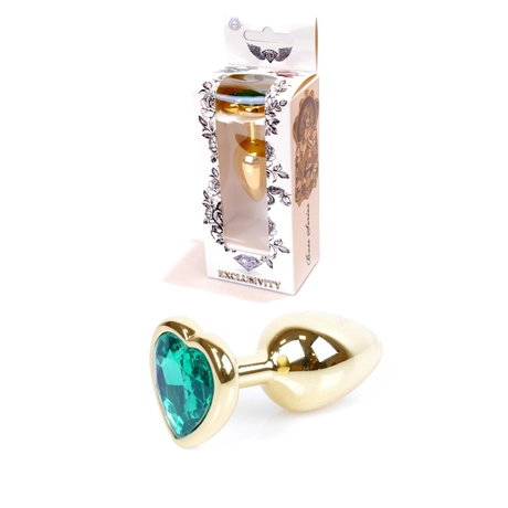 Boss Series - Jewellery - szív alakú, zöld kristályos análdugó (arany)