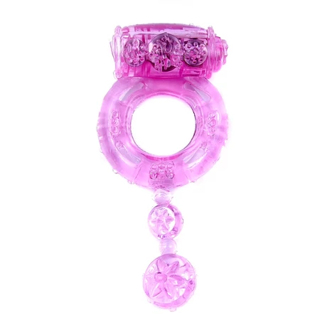 Boss Series - Vibro Cockring - vibrációs péniszgyűrű csiklózgató gyöngyökkel (pink)
