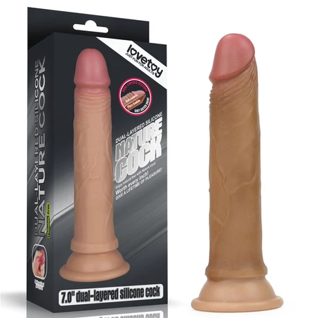 Lovetoy - 7&quot; Dual-Layered Silicone Cock - rögzíthető, élethű dildó (18,5cm) - barna