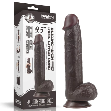 Lovetoy - 9,5&quot; Sliding-Skin Dual Layer Dong - rögzíthető, herés, élethű dildó (24cm) - barna