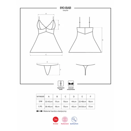 Obsessive - 810-BAB-2 - csipke babydoll és tanga szett (S/M) - fehér