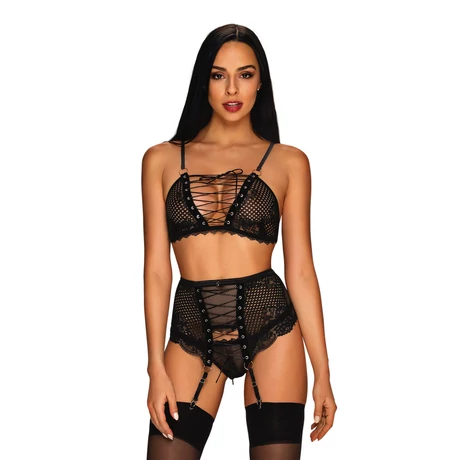 Obsessive - Basitta -3 részes csipke fehérnemű szett (S/M) - fekete