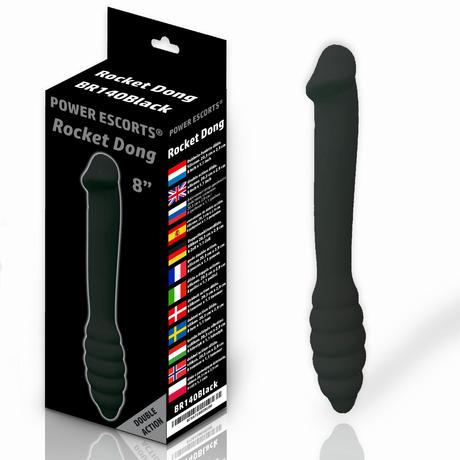 Power Escorts - BR140 Rocket Dong 8" - duplavégű, szilikon dildó (20cm) - fekete