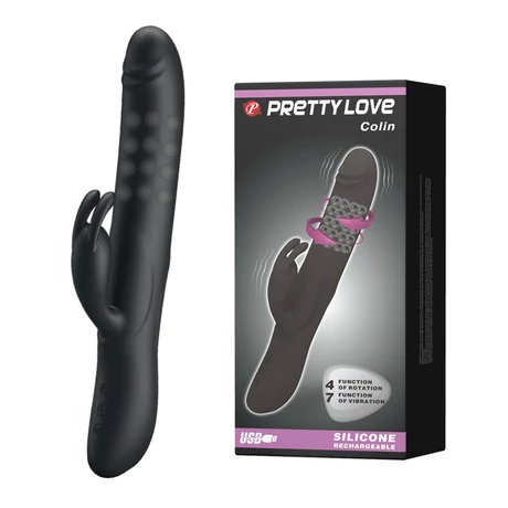 Pretty Love - Colin - 7 funkciós, rotációs nyuszis csiklóizgató és G-pont vibrátor (USB) - fekete