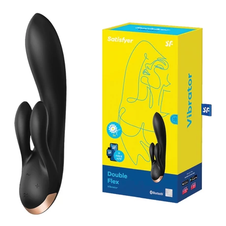 Satisfyer - Double Flex - 3 motoros, websmart, nyuszis csiklóizgató és G-pont vibrátor (USB) - fekete