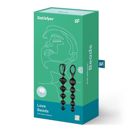 Satisfyer - Love Beads - szilikon, gyöngyös análsor szett (2db) - fekete