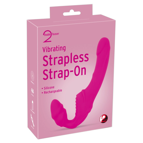 You2Toys - Strapless Strap On - heveder nélküli, szilikon vibrátor duó (USB) - pink