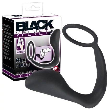 You2Toys - Black Velvets Ring &amp; Plug - szilikon prosztata masszírozó péniszgyűrűvel (fekete)