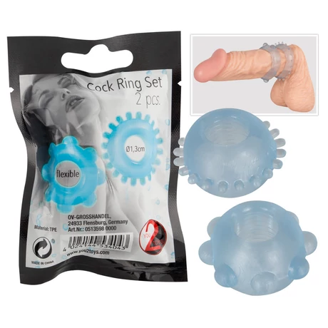 You2Toys - Cock Ring Set Pack of 2 - rücskös péniszgyűrű szett (2db/cs) kék