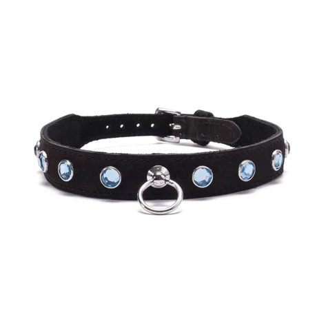 Devil Sticks - Crystal Collar Light Blue - kék kristályokkal díszített bőr nyakörv (fekete)