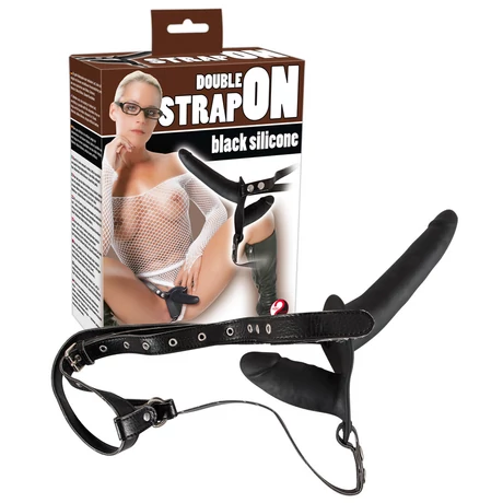 You2Toys - Double StrapOn - élethű, szilikon, felcsatolható dildó duó (fekete)