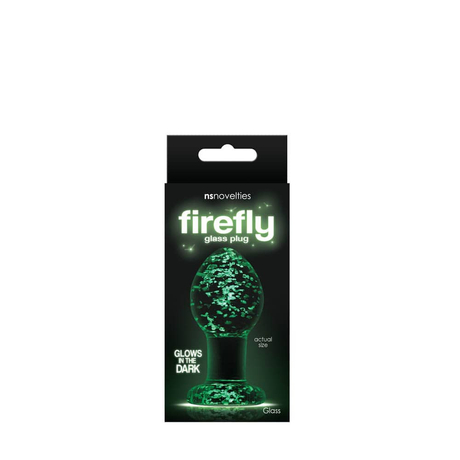 NS Toys - Firefly Glass Plug - Glows in the Dark - közepes méretű, foszforeszkáló, üveg análdugó (8cm) - áttetsző 
