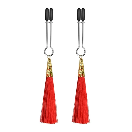 Lovetoy - Bondage Fetish - Glamor Tassel Nipple Clamp - állítható mellbimbócsipesz (piros)
