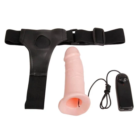 Debra - Hollow Strap-on with Vibration - üreges, felcsatolható, élethű, wired vibrációs dildó állítható hevederrel (natúr)