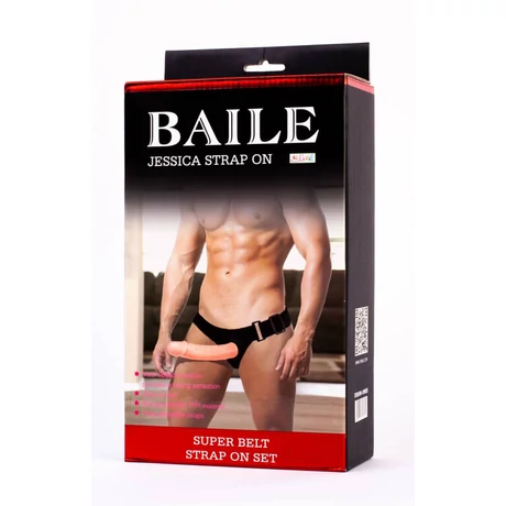 Baile - Jessica Strap-On 1 - üreges, felcsatolható, élethű, wired vibrációs dildó állítható hevederrel (natúr)