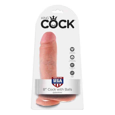Pipedream - King Cock - 8&quot; Cock With Balls - rögzíthető, élethű, herés dildó (natúr)