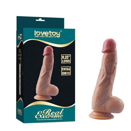 Lovetoy - 8,25&quot; Real Extreme Extra Girth Dildo - rögzíthető, élethű, herés dildó (21cm) - natúr