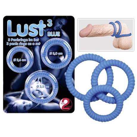 You2Toys - Lust 3 - pénisz és heregyűrű szett (3db/cs) - kék