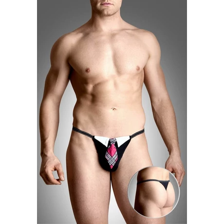 Softline - Mens Thongs 4491 - erotikus, nyakkendővel díszített férfi tanga (S/L) - fekete