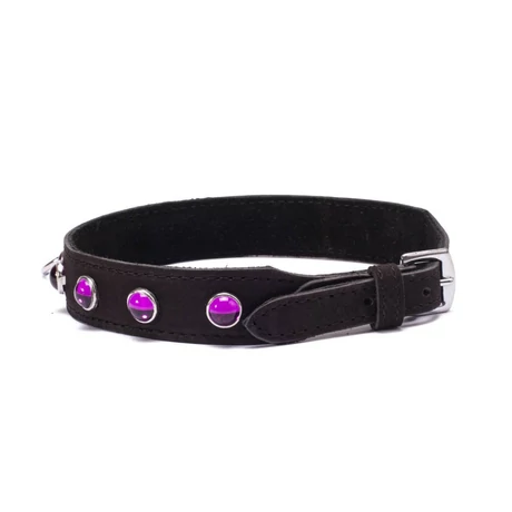 Devil Sticks - Octane Crystal Collar Hot Pink - pink kristályokkal díszített bőr nyakörv (fekete)