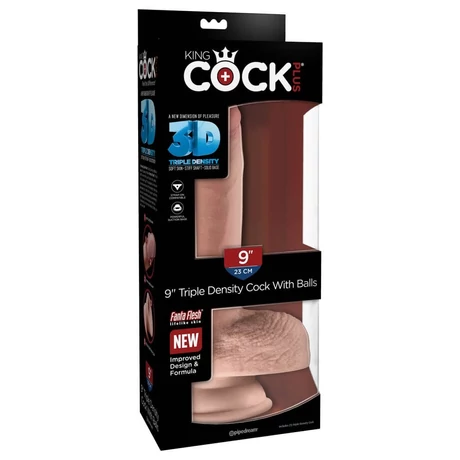 Outlet - King Cock Plus - 9&quot; Triple Density Cock with Balls - rögzíthető, élethű, herés dildó (23cm) - natúr
