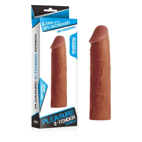 Lovetoy - Pleasure X-Tender Penis Sleeve #1 - élethű péniszköpeny (17cm) - barna