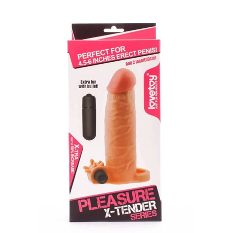 Lovetoy - Pleasure X-Tender Vibrating Penis Sleeve #1 - élethű, vibrációs péniszköpeny heregyűrűvel és csiklóizgatóval (17,5cm) - natúr