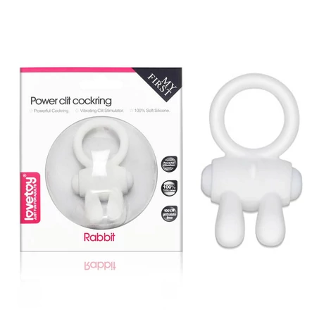 Lovetoy - Power Clit Cockring Rabbit - vibrációs péniszgyűrű nyuszifüles csiklóizgatóval (fehér)