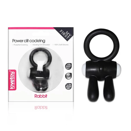 Lovetoy - Power Clit Cockring Rabbit - vibrációs péniszgyűrű nyuszifüles csiklóizgatóval (fekete)
