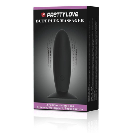 Pretty Love - Butt Plug Massager - 12 funkciós, rögzíthető, vibrációs análdugó (USB) - fekete