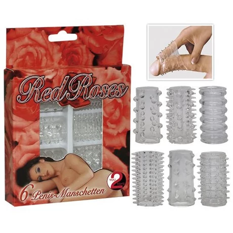 Orion - Red Roses - rücskös és bordázott péniszmandzsetta szett (6db/cs) - színtelen