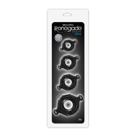 NS Toys - Renegade Vitality Rings - bordázott péniszgyűrű szett (4db/cs) - fekete