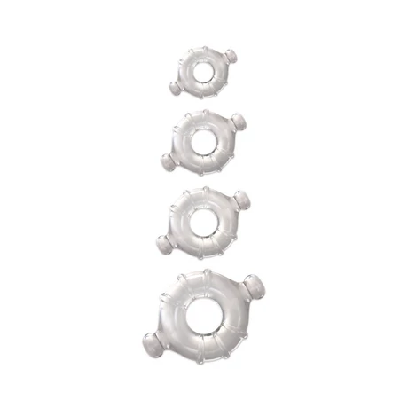 NS Toys - Renegade Vitality Rings - bordázott péniszgyűrű szett (4db/cs) - áttetsző