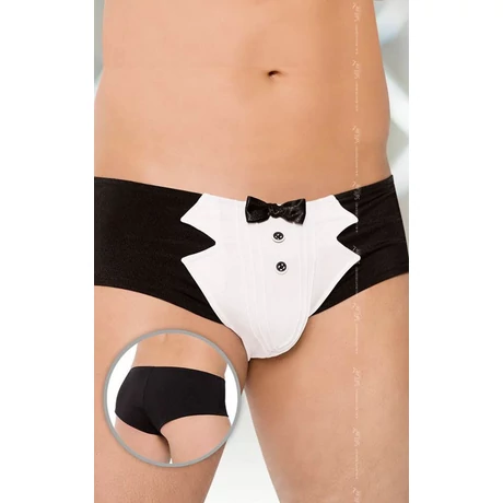 Softline - Shorts 4504 - erotikus, férfi szmoking tanga (M) - fekete/fehér
