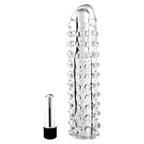 Seven Creations - Vibropenis Sleeve Transparent - szilikon, vibrációs péniszköpeny (áttetsző)