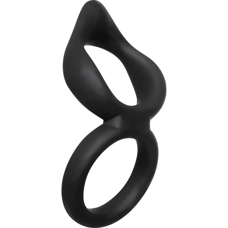 Adam & Eve - Dual Ring Clit Tickler - szilikon pénisz és heregyűrű duó (fekete)
