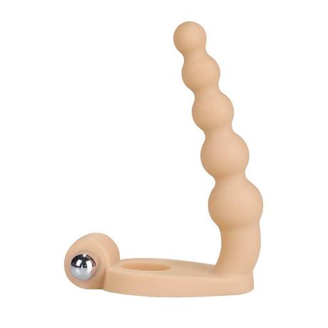 Lovetoy - 6,5" The Ultra Soft Bead - 10 funkciós, 3 szemes anális izgató péniszgyűrűvel (16,5cm) - natúr