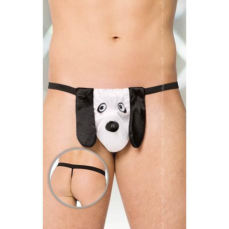 Softline - Thong 4422 - erotikus, férfi, kutyuli tanga (S/L) - fehér/fekete